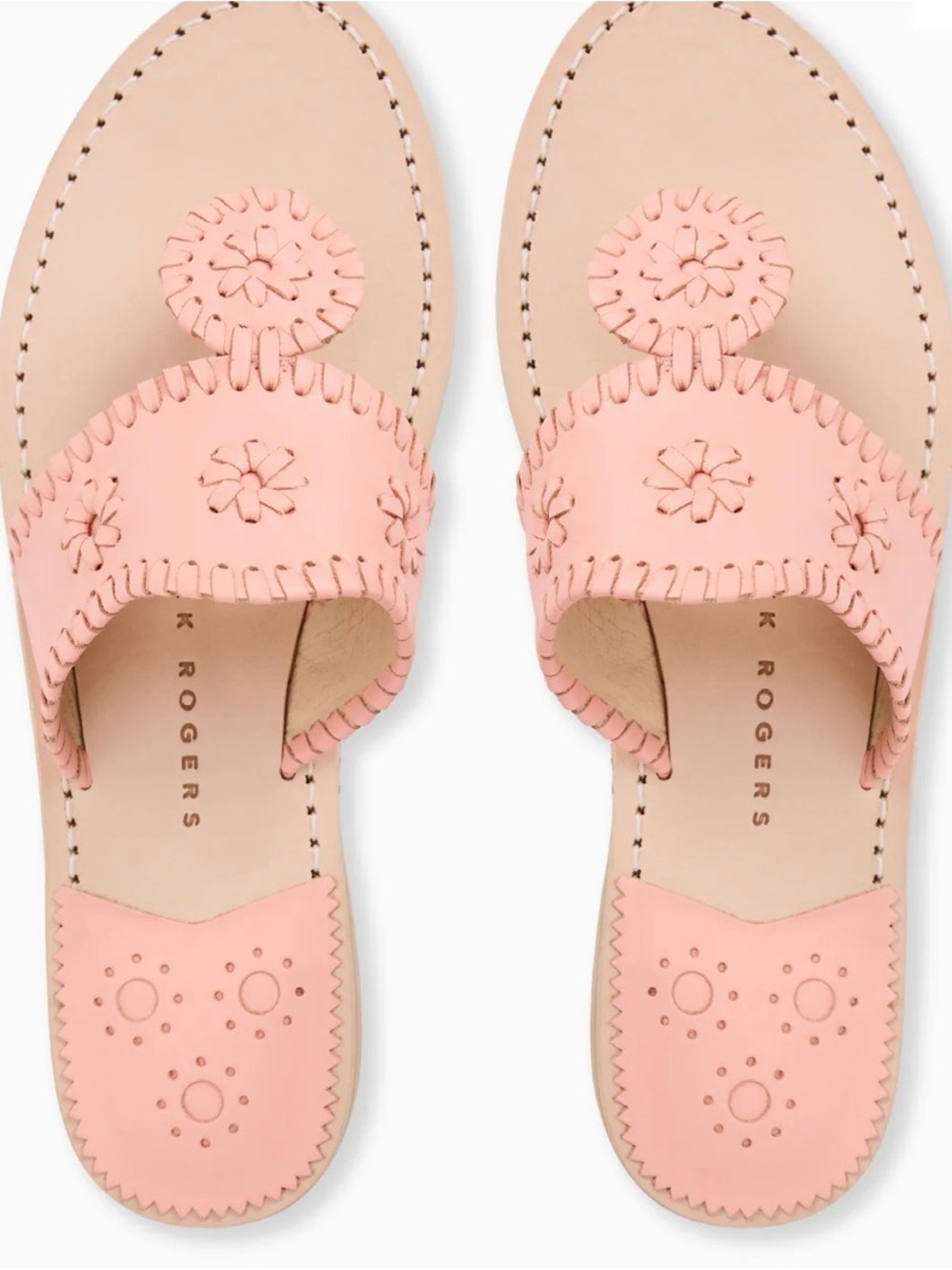 Jack Rogers Nappa Whipstitch marshmallow Pink Toe Sandals, NWT in box sz 8